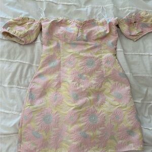 Lulu's | Pink and Cream Ruffled Dress